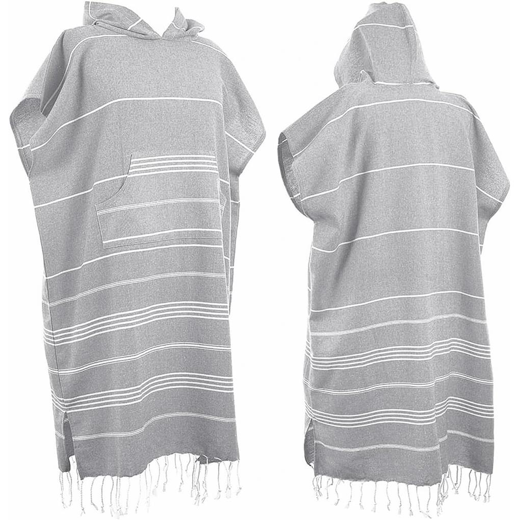 

Wearable Turkish Beach Towel Sandproof Cotton Large Surf Poncho Robe Hooded Wetsuit Changing Towel Quick Dry for Beach Travel 120x90CM серый