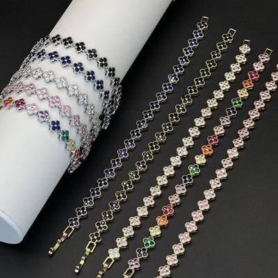 Vierbladige Klaver Zirkonia Diamant Luxe Armband - Kleurrijke Europese & Amerikaanse Mode Armband