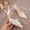 French Wedding Shoes Bride Shoes Main Wedding Pearl Single Shoes Niche After Empty High Heels Female Stiletto Hollow Head Sandal