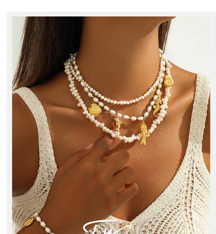 Elegant Pearl and Stainless Steel Beach-Style Necklace & Bracelet Set for Women