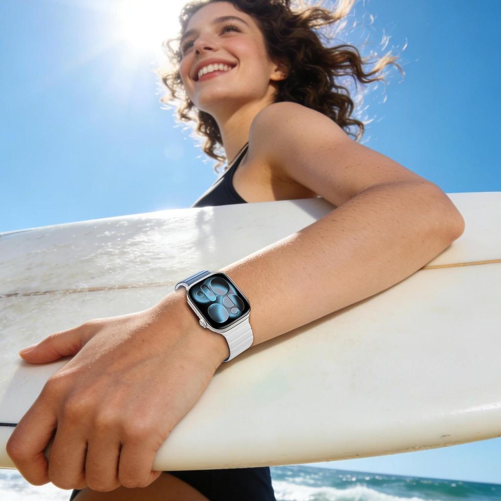 Magnetic Silicone Sport Watch Band for Apple Watch All Series 38/40/41/42/44/45/46/49mm Waterproof Breathable Replacement Wrist Strap
