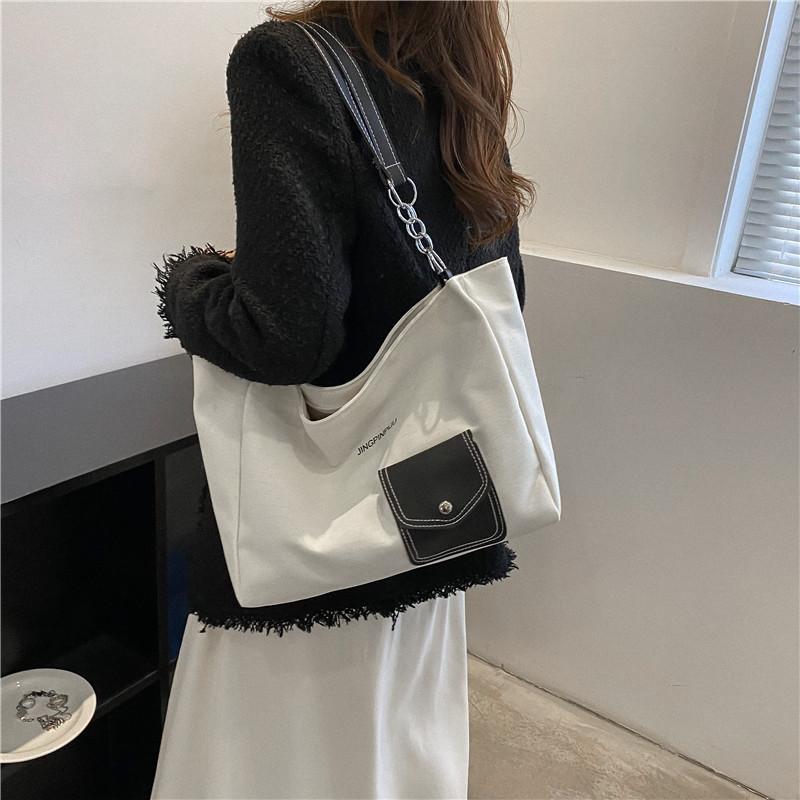 Canvas bag women's large capacity 2025 new early autumn casual shoulder bag texture class tote bag