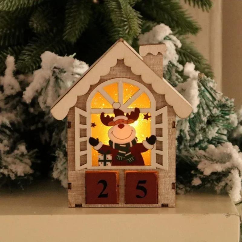 Christmas Wooden Home Decoration Luminous Calendar Table Furnishings Christmas Series Luminous House Christmas Creative Gifts
