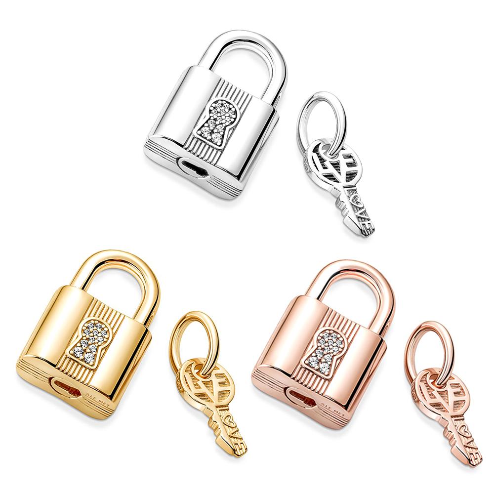 

Подвески из стерлингового серебра с замком и ключом подходят для оригинального браслета, ювелирные изделия своими руками для женщин, подарки на день рождения и день матери