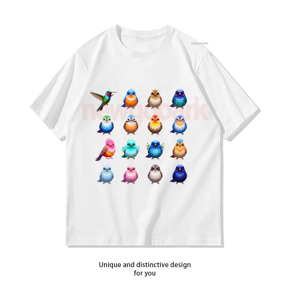 Colorful Cute Birds Collection Women Tshirt Whimsical Fantasy Bird Art Classic Graphic T Shirts Casual Comfortable Cotton Tops S
