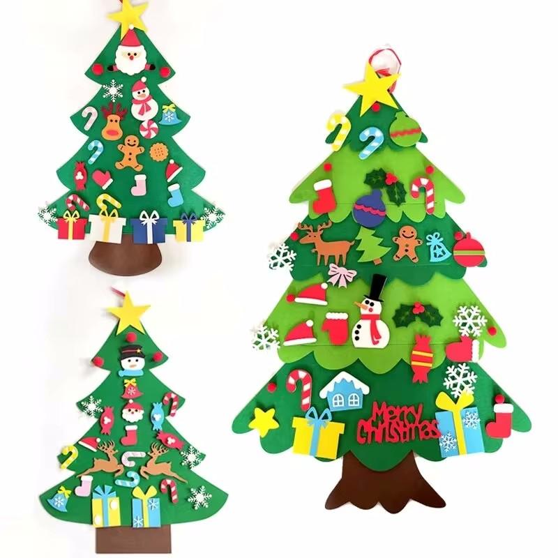 DIY Felt Christmas Tree Christmas Decoration for Home Navidad 2024 New Year Christmas Ornaments Santa Claus Xmas Kids Gifts