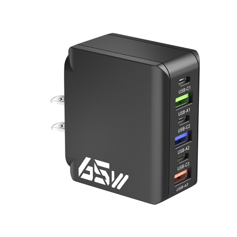 Multifuntional 65W Wall Charging Adapter USB Type C 6 Port Intelligent Power Desktop Charging Station ABS Texture