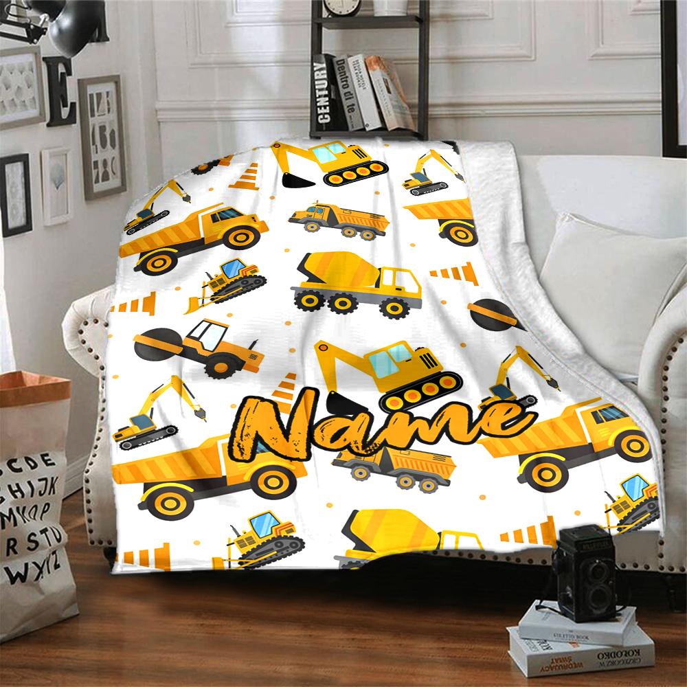 Custom Name excavator Theme Printed Blanket - Perfect for Couch, Bed, Travel & Outdoor Use | Machine Washable, Cozy & Durable.