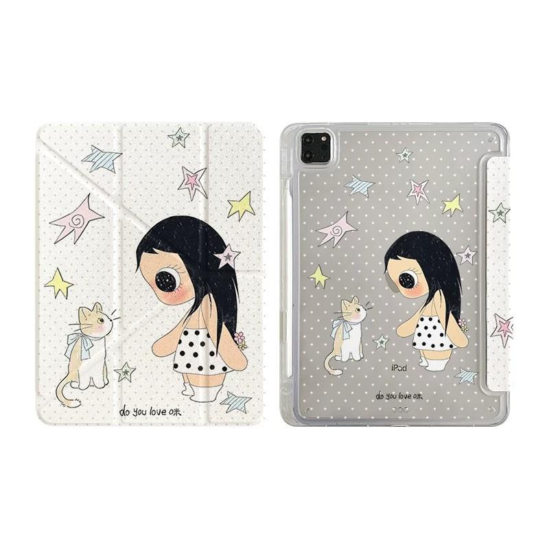 Cute Cat Star Case IPad Mini 7/6 Air 8 Pro With Pencil Holder Y Fold Design