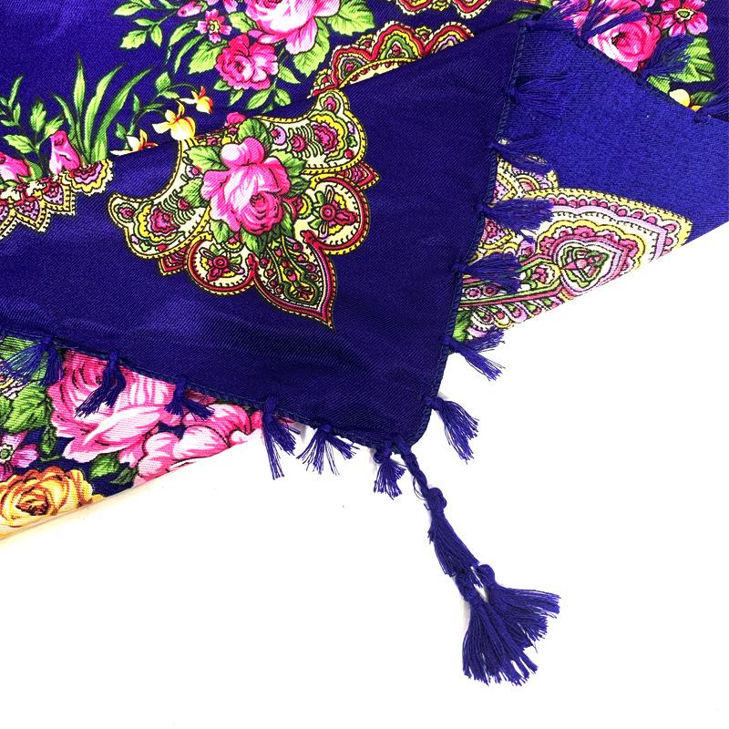 Russian Style Floral Print Tassel Shawl - Ethnic Retro Warm Scarf for Autumn/Winter