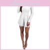 Elegantes Mode Damen Freizeit Strampler Kleid Spitze Langarm Sexy Jumpsuit Kurz
