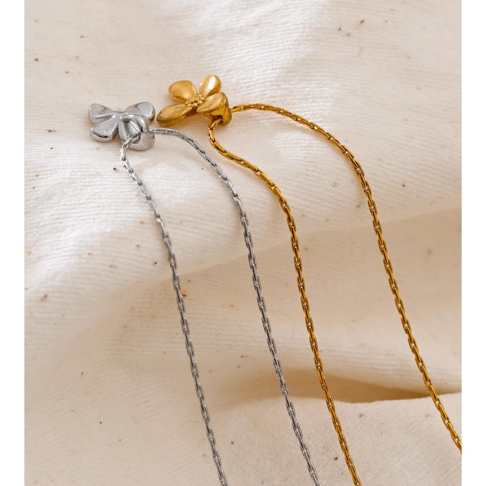 Yhpup Stainless Steel Small Flower Pendant Necklace Waterproof Women 18K Golden PVD Plated Cute Daily Collar Jewelry Gift