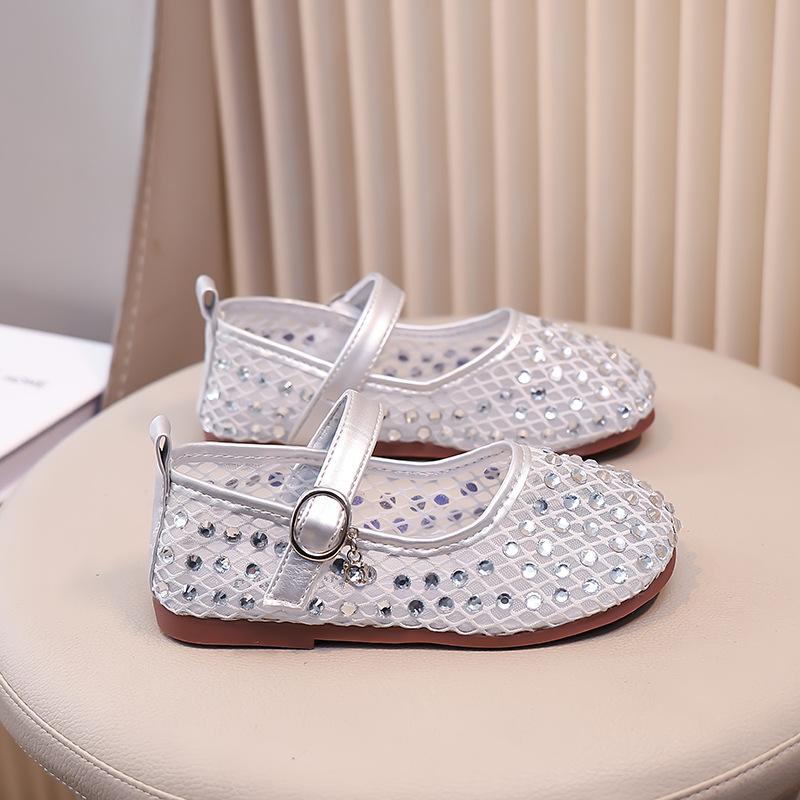 2025 summer children's half sandals rhinestone beautiful hollow small leather shoes girls princess shoes soft sole comfortable ladyshoes