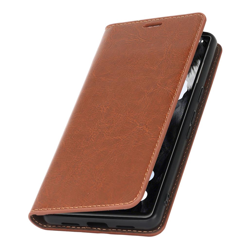 Genuine Leather Phone Cover For Google Pixel 7a,Crazy Horse Texture Magnetic Anti-drop Phone Case with Stand Wallet