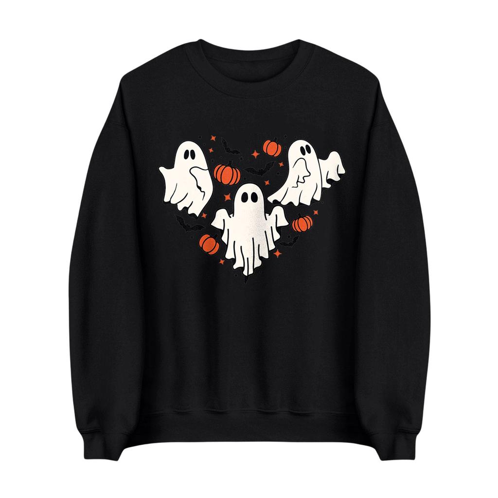 Women's Fashion Round Neck Long Sleeve Hoodie Halloween Small Print Hoodie