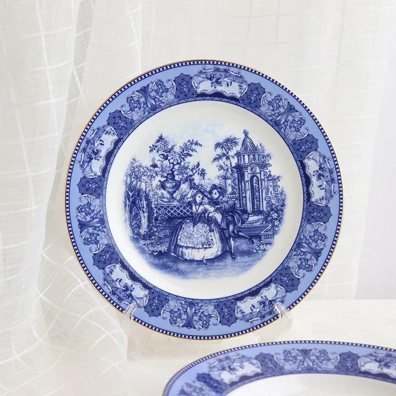 Blue Downton Abbey Food Plates, French Retro Tea Cup Set, Bowls, Dinner Plates, Fruit Tray, Fish Dish, Tableware, Dinnerware