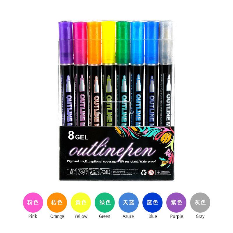 Specially Designed for Dual Line Contour Pens, 48 Color Set, Dreamy Flash Metal Pen, Color Marker Pen, Fluorescent Marker Pen