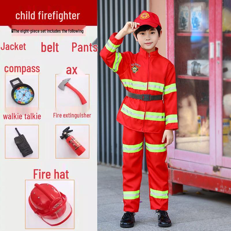 Kids' Firefighter Costume for Role-Playing, Career Experience, and Kindergarten Parent-Child Sports Meet