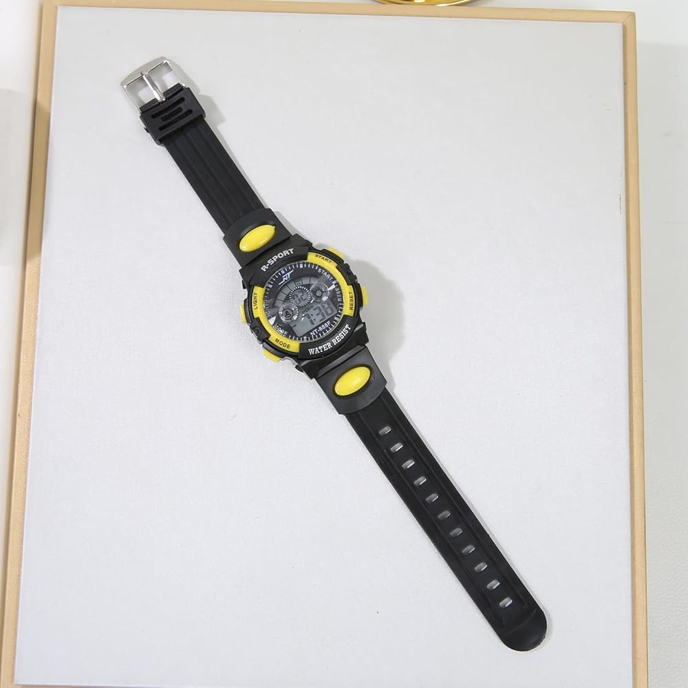 Kids Digital Watch Boys Girls Colorful Alarm Clock with Day Display 5.25 Yellow