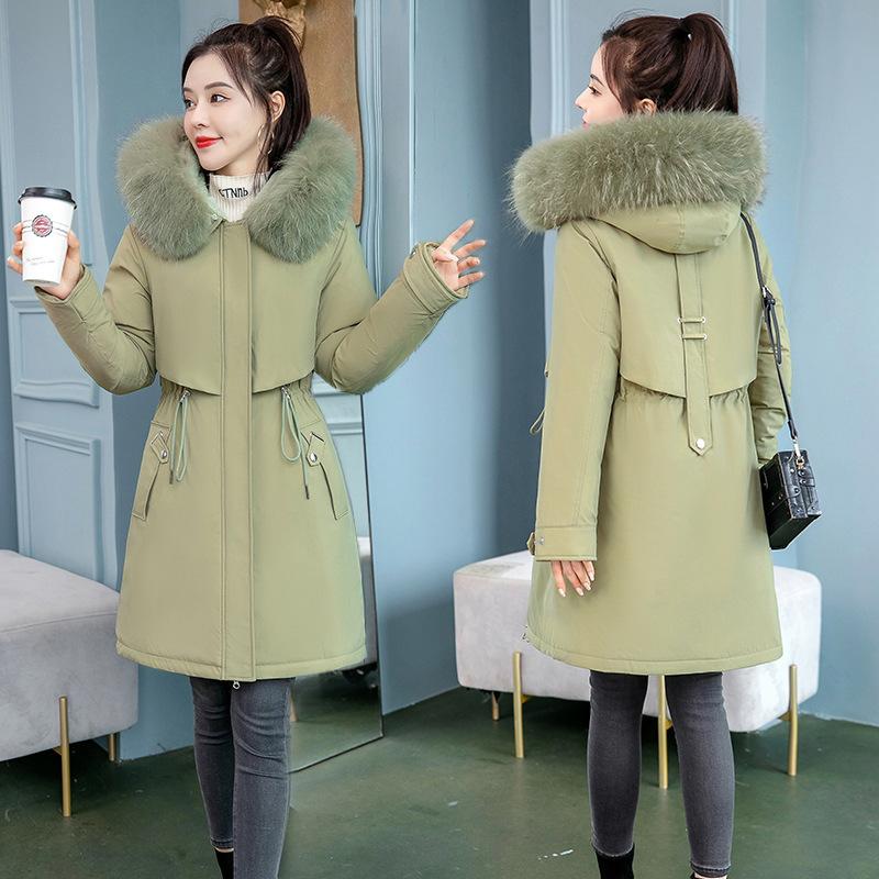 Pie overcome women's medium and long fashion big fur collar new slim waist cotton-padded clothes women