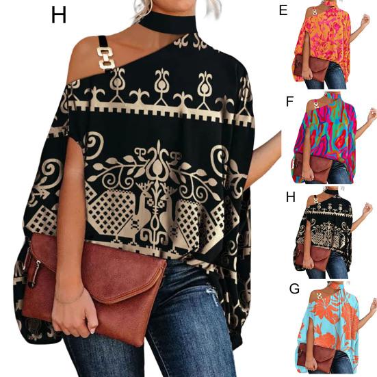 Chemisier d'automne couleurs riches ample Baggy une épaule haut pour femme femmes