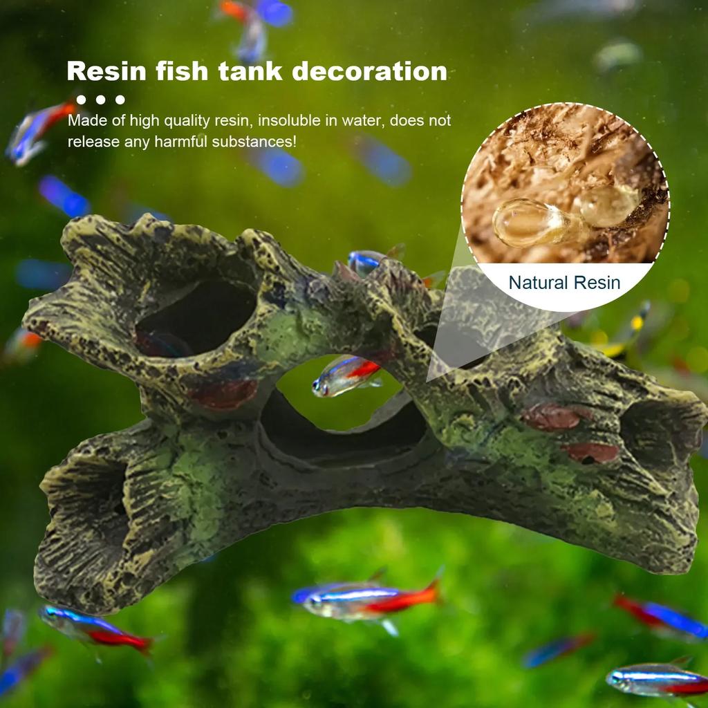 Fish Tank Escape Hole Multifunction Resin Fish Hiding Cave Non-toxic Aquarium Dead Wood Decoration for Fish Tank Decor