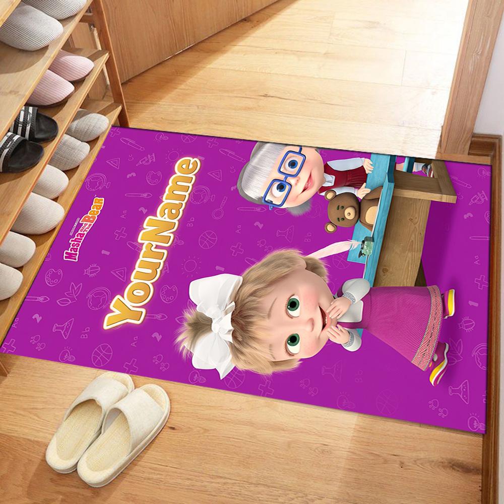 Masha Bear Personalized Name Floor Mat Design for Dining Room Living Rooms Decorate room Study room Anti-slip Rug Office home decor