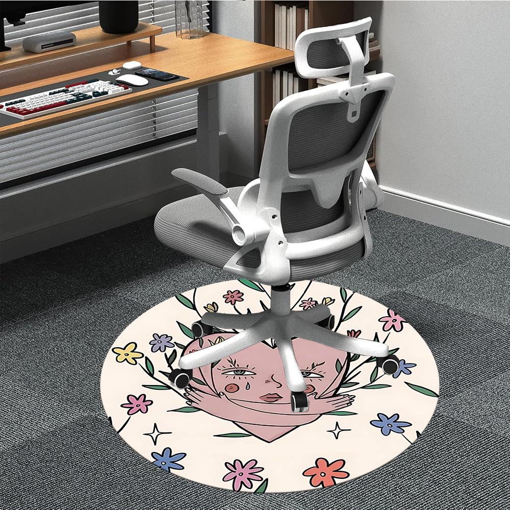 1pc Heart Flowers Office Round Area Rug, Mat Suitable For Office, Under Office Chairs Bedroom Living Room Home Decor, Room Deco