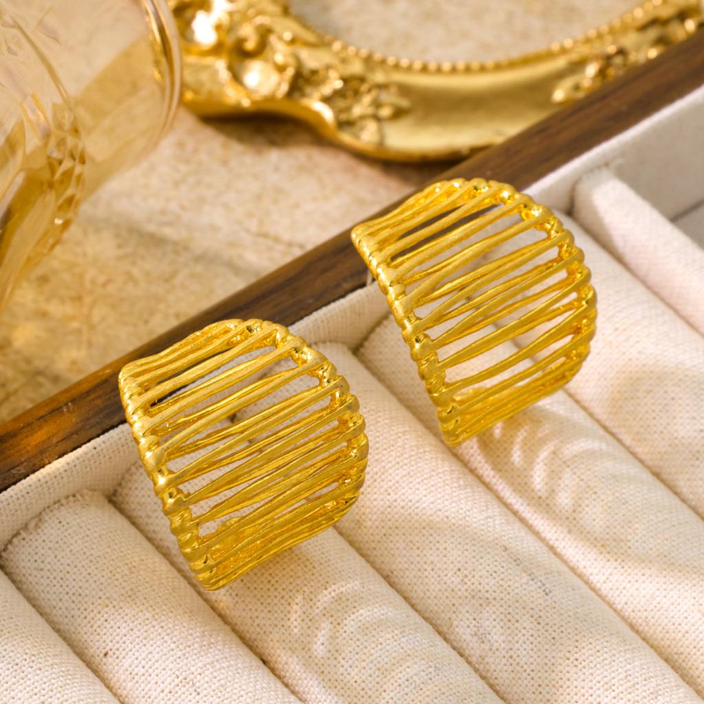 Ins Fashion Blogger Hollow Metal Earrings Female Niche Design Wide Woven