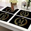 1PC Home Decor Black Gold Letter Printing Linen Placemat for Dining Table Drink Coaster Home Decoration Modern Kitchen Cup Pads