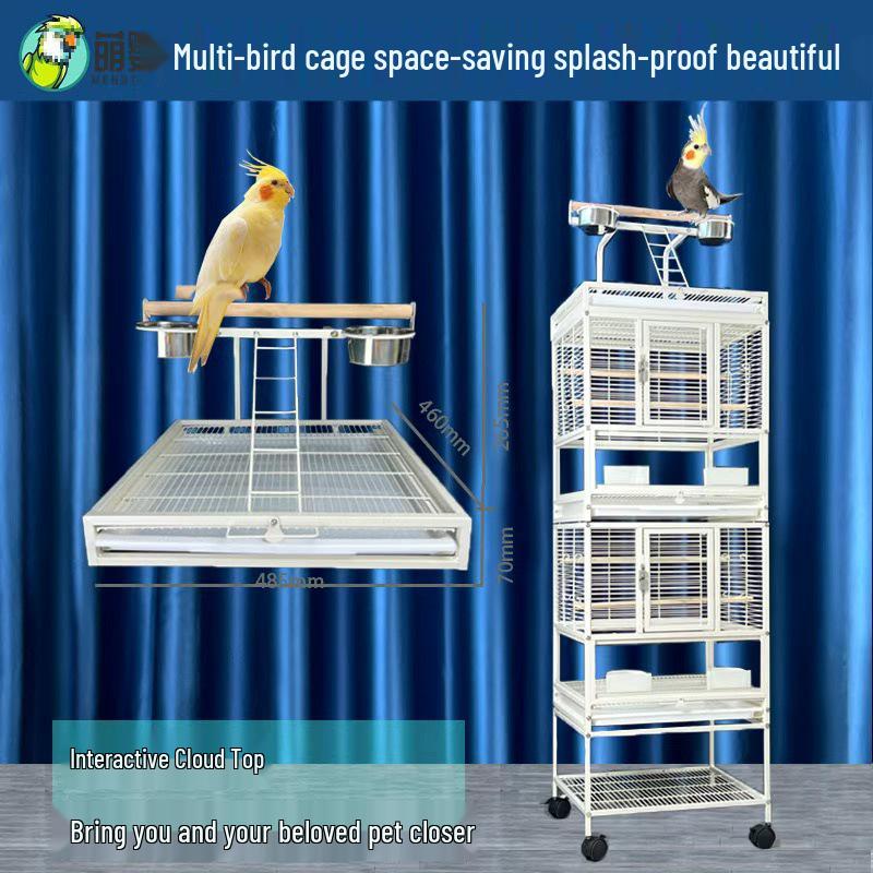 Monk & Cockatiel Double-Layer Extra-Large Budgie Villa Cage with Anti-Splatter Design