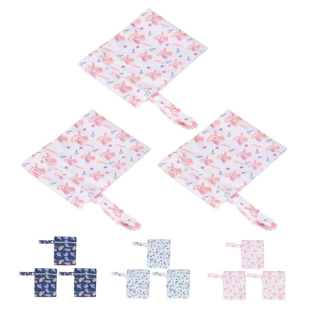 3pcs Wet Bag Cartoon Print Portable Water Proof Hanging Washable Reusable Cloth Diaper Bag for Trave