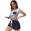 Summer Pajamas for Women Sleeping Suit Round Neck Short Sleeves Shirt and Shorts Set Heart Printed Plaid Comfy Thin Night Sleep Home Casual Wear