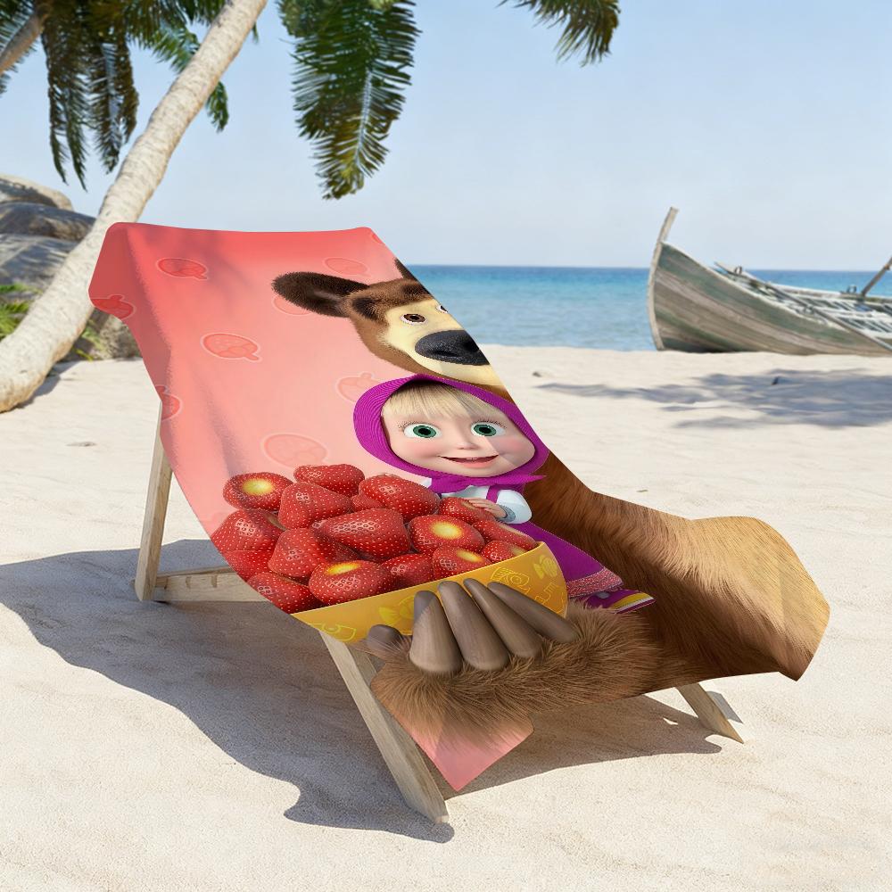 Cartoon M-Masha And The B-bearers Beach Towel For Beaches Yoga Studios Gyms Hot Springs Swimming Pools And Picnics