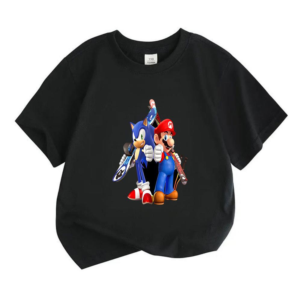 Kids Boys Girls Crew Neck Short Sleeve 100% Cotton T-Shirt, Cute Cartoon Game Character Print Casual Summer Tee Tops for Children Daily Wear