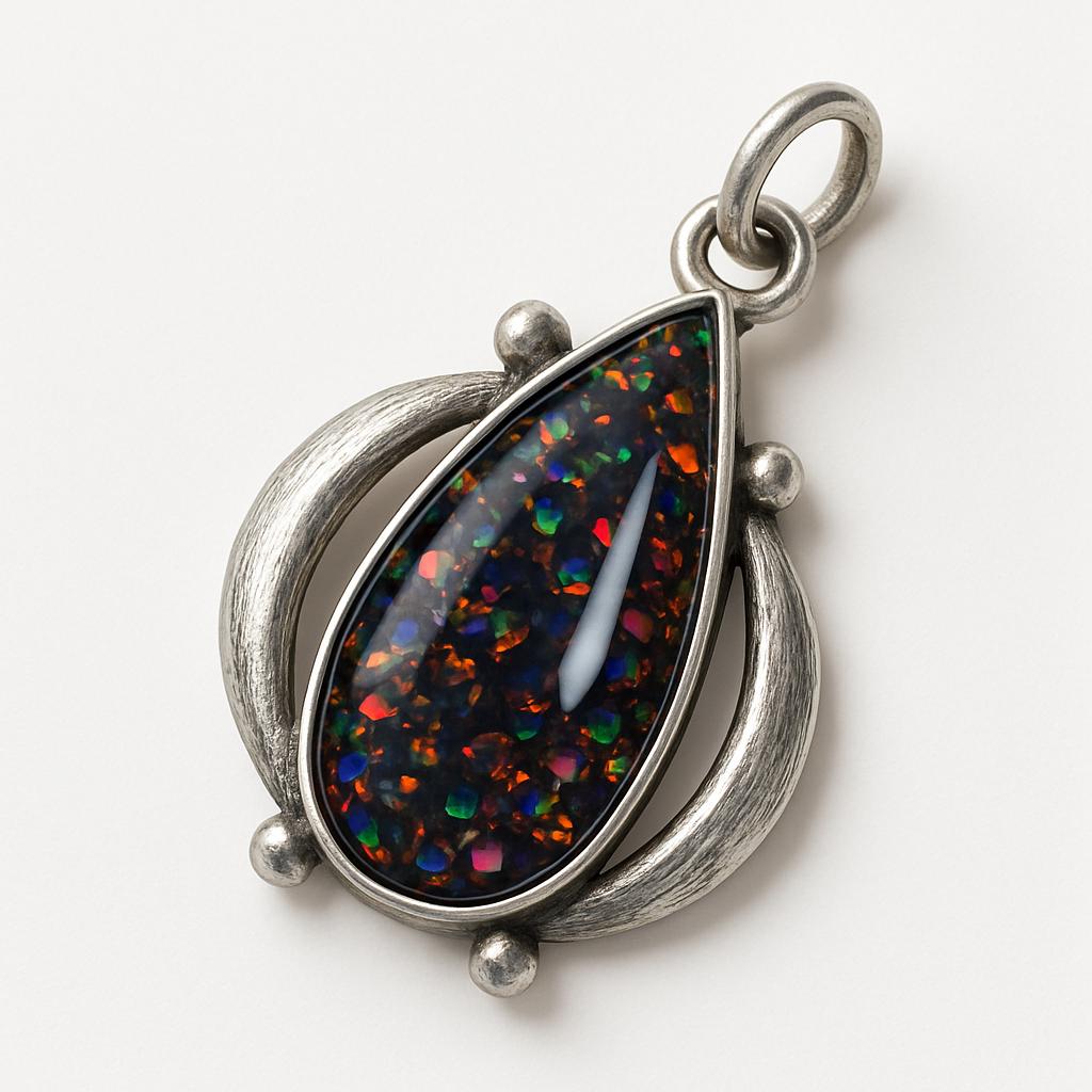 925 Sterling Silver Pendant 30.55 Ct Sparking Fire Black Opal Beautiful Pendant