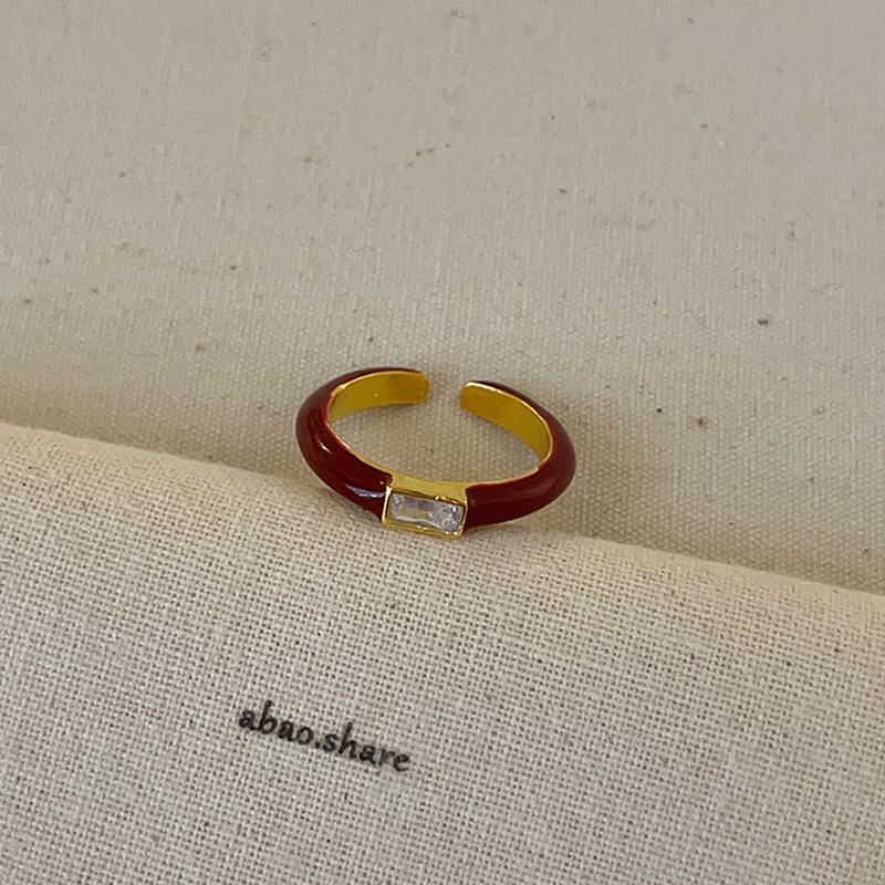 Vintage Red Drip Oil Open Ring Women Geometric Cool Sweet Exquisite Adjustable Band Fashion Accessory Christmas New Year Gift