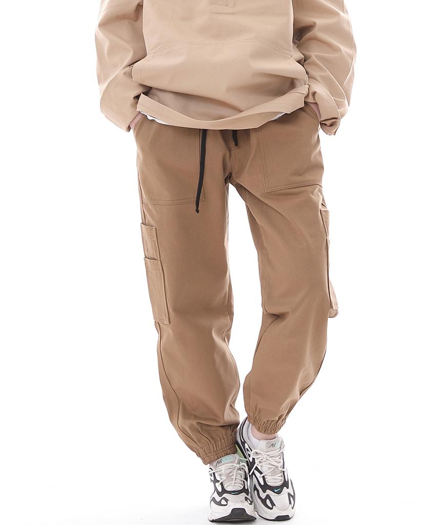 Seinteukeulu Two-Layer Wide Cargo Jogger Pants W2-308J Camel