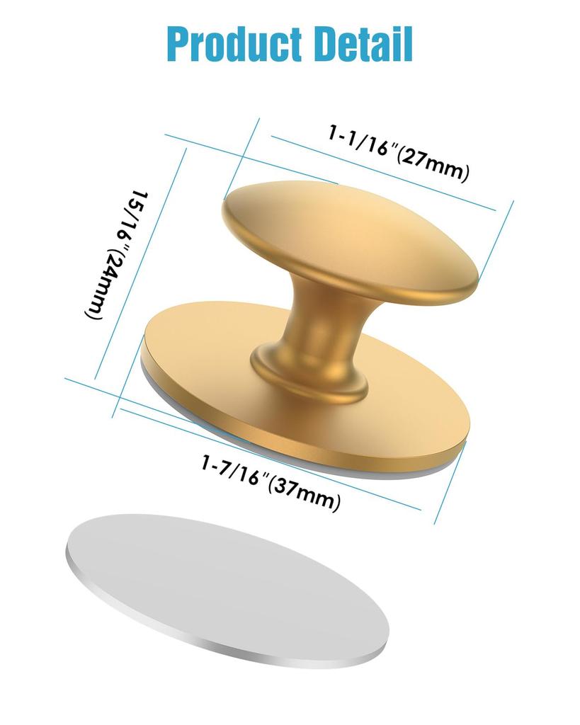 Set of 5 Gold Self-Adhesive Cabinet Knobs - No-Drill Peel-and-Stick Pulls for Kitchen Cabinets Drawers Refrigerators Dressers Easy Stick-On Furniture