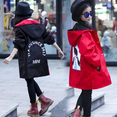 Veste d'automne pour enfants, vêtements à double face, vestes pour filles, coupe-vent fin à capuche pour filles, trench-coat d'extérieur