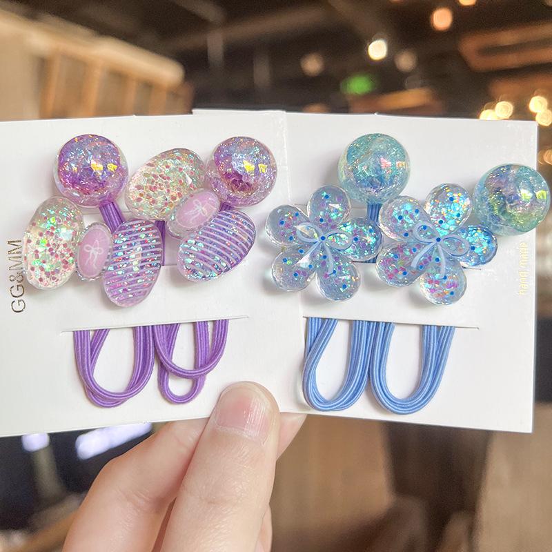 1pair Glitter Korean Style Cartoon Flower Bow Hair Ties Colorful Stretchy Hair Bands for Kids Girls Soft Elastic Kids Headwear