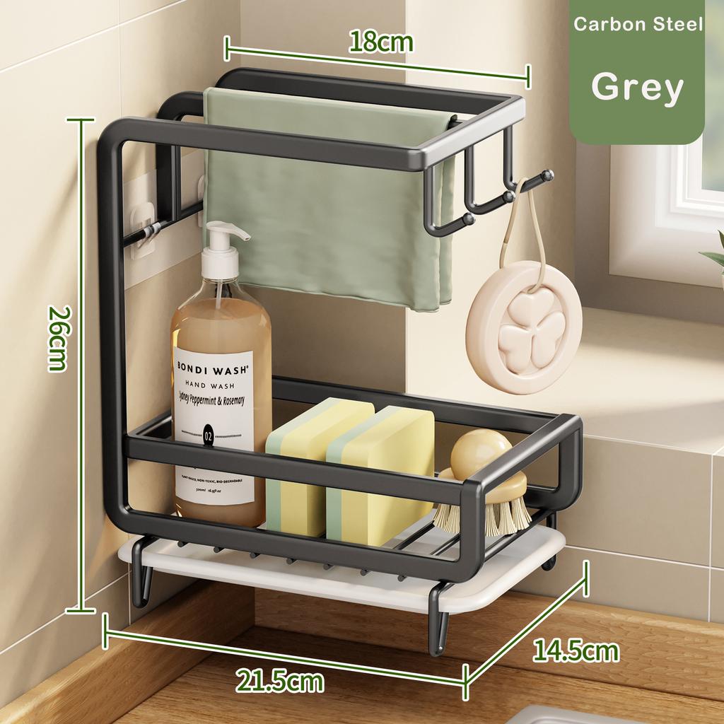 Kitchen Dishcloth Storage Rack Rag Holder Dish Brush Drying Hanger with Removable Drain Pan Dishwashing Cloth Sink Drain Rack