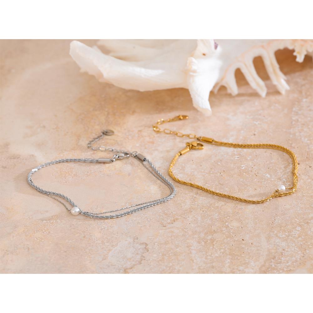 Yhpup Fashion Layered Chain Imitation Pearl Chic Anklet Rust Proof Gold & Platinum Plated Australia Summer Jewelry Gift