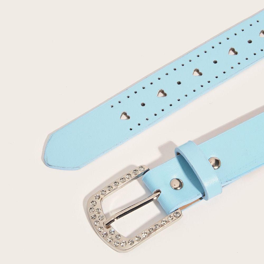 Adjustable Hollow Heart Belt Pin Buckle Rhinestone Buckle Belt Casual Waist Belt For Ladies