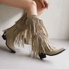 Autumn and winter new ebay supply fringed  boots size small square head solid color versatile high heel medium boots
