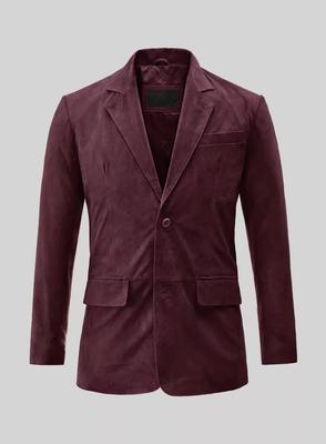 AL KHALID Authentischer Neuer Herren Blazer aus Burgunderrotem Wildleder 100% Weiches Lammleder Schmal Geschnitten Jacken Blazer