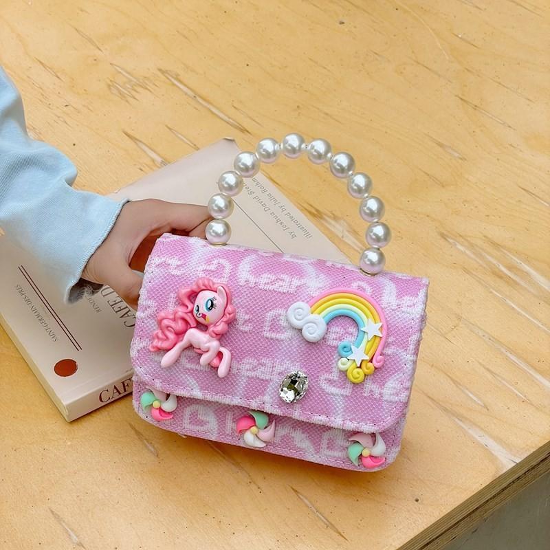 Trendy Pony Rainbow Cartoon Wallet Stylish Lightweight Crossbody Bag For Preschool Girls