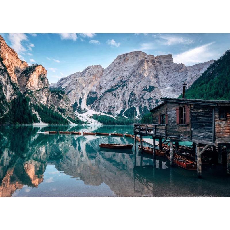 Mountains At Lake Nature Beautiful Scenery Poster Sea Boat Landscape Canvas Painting Wall Art for Living Room Home Decor