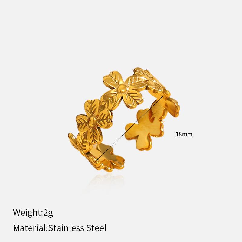 Minimalist 18K Gold Plated 316L Stainless Steel Ring Luxury Tarnish Free Real Gold Plated Flower Open Titanium Steel Band Ring 1