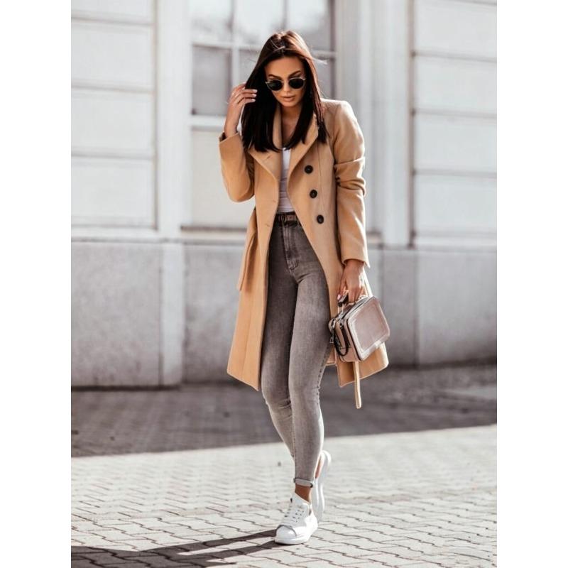 TIFICY Women's Fashion Casual Solid Color Print Fall Winter Long Sleeve POLO Neck Jackets & Coats